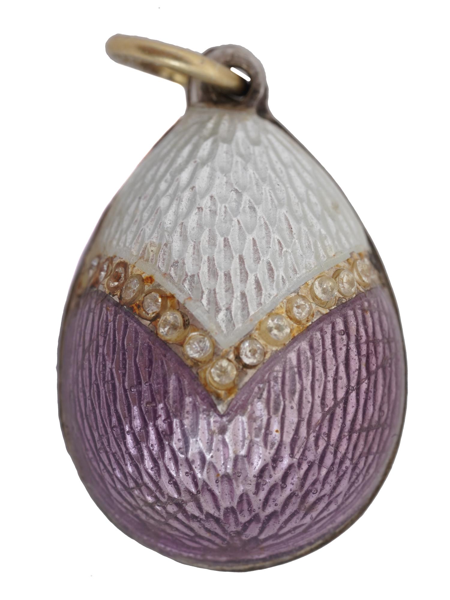 RUSSIAN SILVER DIAMONDS ENAMEL EASTER EGG PENDANT PIC-0